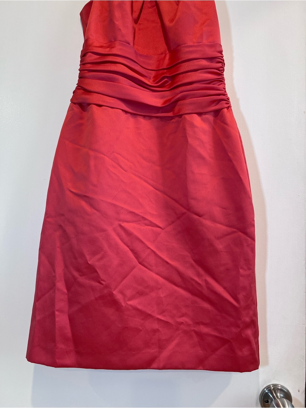 David's Bridal Satin Halter Neck Bridesmaid Wedding Cocktail Dress Size 2  Coral - Picture 6 of 14